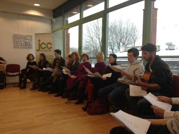 The choir singing, up on the 3rd floor of the JCC, as part of the reading.